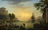 Vernet Paintings - A Landscape at Sunset by Claude-Joseph Vernet